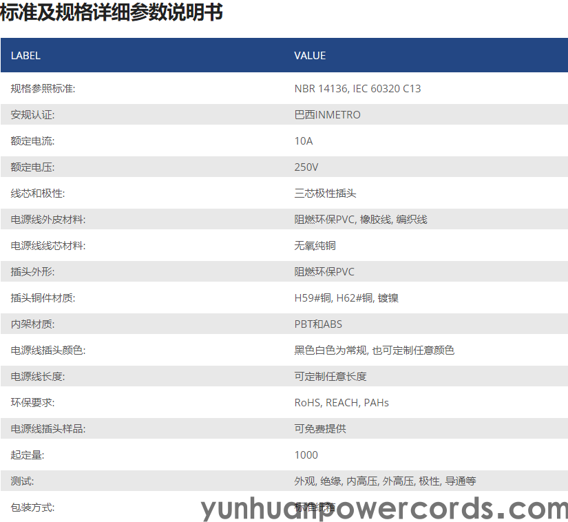 巴西电源线4.8插脚, 品字尾插头(图1)